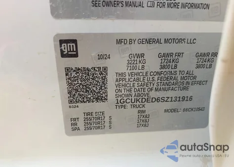 2025 Chevrolet Silverado 1500 z USA, uszkodzony, nr VIN 1GCUKDED6SZ131916